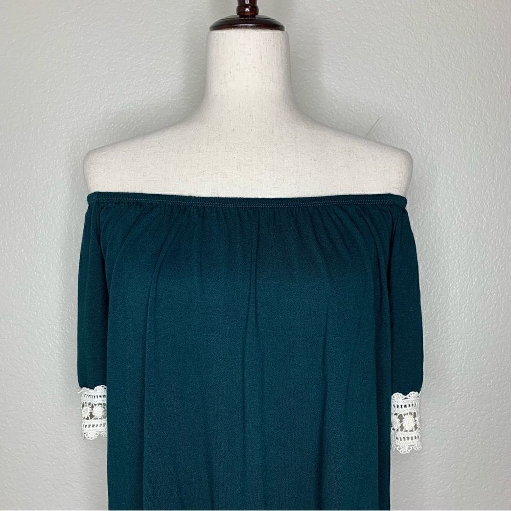 Rainbow & Cupcakes Green Crochet Trim Off Shoulder Top, Sz Small - Picture 3 of 12